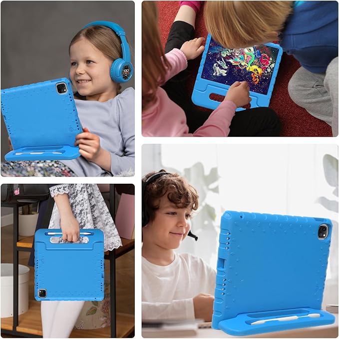 for iPad Pro 11 inch Case 2024 M4 5th Generation Kids Proof Case for iPad 11 Pro Protective Cover for iPad Pro 11 with Pencil Holder Anti-Slip Handle Stand Blue