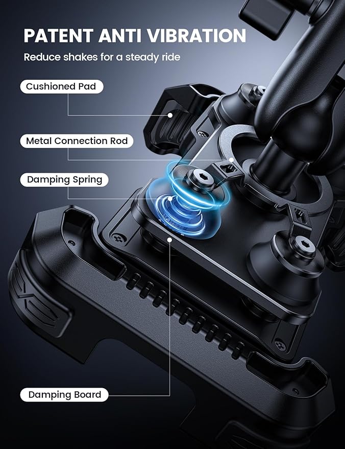 Lamicall Motorcycle Phone Mount Holder - [Dual Vibration Dampener] [Metal Adjustment Arm] Motorcycle Cell Phone Holder Bike Handlebar Phone Mount Gifts for iPhone 16 15 14 Pro Max 4.7-6.7 Phones