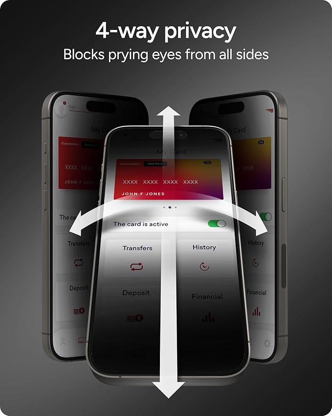 ZAGG Privacy XTR Screen Protector for iPhone 17 Pro Max - 4-Way Privacy Full-Screen Filter 5X Stronger Fingerprint-Resistant Tempered Glass Smooth Feel Easy Two-Step Installation