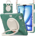 MEEgoodo Case for iPad Air 13 inch 2025 (M3) /2024 (M2) &amp iPad Pro 12.9 Case 6th/5th/4th/3rd Generation 2022 2021 2020 2018 Tablet Cover with Pencil Holder/Rotating Stand/Shoulder StrapEmerald G