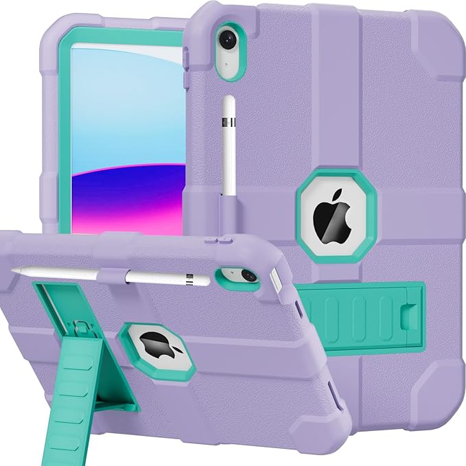 Case for iPad (A16) 11th Generation 11 Inch 2025 / iPad 10th Generation 10.9 Inch 2022 Rugged Heavy Duty Protective Cover [Built-in Pencil Holder ] for iPad 11/10 Gen (Lightpurple)