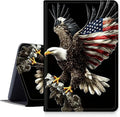 DIGTIALLL Case for Amazon Kindle Fire 7 Tablet Case (12th Gen 2022 Release) PU Leather Smart Protective Cover with Auto Sleep/WakeFlying Eagle with Flag