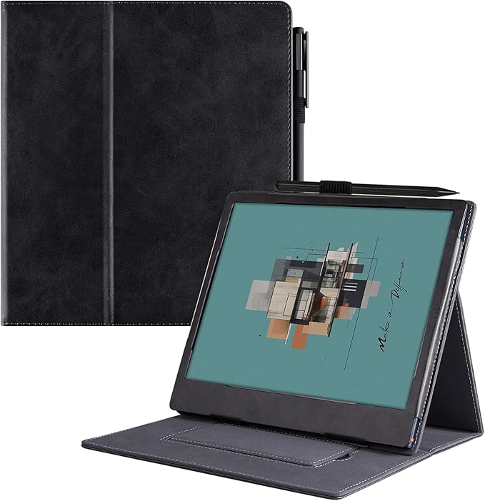 BOZHUORUI Case for 10.3 Boox Note Air 5 C/Air 4 C/Air 3 C/Air 3 B/W Tablet ePaperMultiple Viewing Angles Stand CoverPU Leather Folio Smart Protective Cover with Hand Strap Rock Black