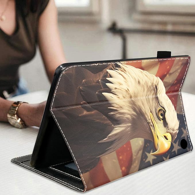 Case for All-New Amazon Fire HD 10 &amp 10 Plus Tablet 10.1 (13th/11th Generation 2023/2021 Release) Slim Stand Folio Cover with Card Slot &amp Auto Wake/Sleep - American Flag Bald Eagle