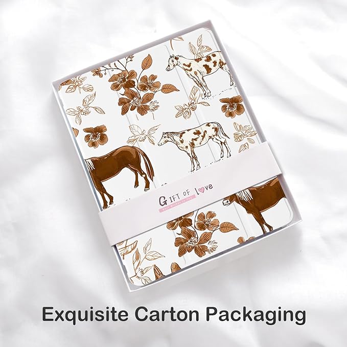 Cute Brown Horse Flower for iPad Pro 13 Inch Case (M5/M4) 2025/2024 with Pencil Holder Auto Sleep/Wake White Leather Soft TPU Back Cover