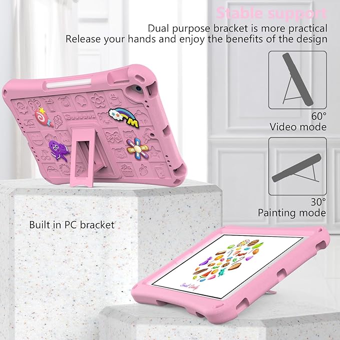 Case for iPad 10.2 Inch 2021/2020/2019/ iPad Pro 10.5 Inch/Air 3rd Gen (2019) Shoulder Strap Kickstand Children Friendly Anti-Scratch Shockproof Case Pink