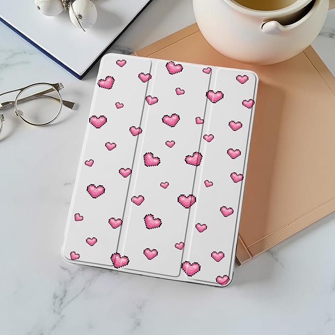 Idocolors Case for iPad 11 inch (A16 Chip) 2025 Generation 11th / iPad 10.9 inch 2022 10th Gen Built-in Pencil Holder with Soft TPU Shockproof Back Shell Auto Wake/Sleep Heart-White