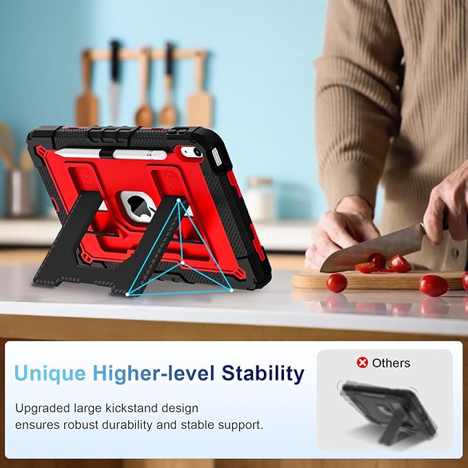 WESOROL Case for iPad A16 11th Generation 11 Inch (2025) iPad 10th Generation 10.9 Inch (2022)i Pad A16 Case Military Grade Shockproof Cases with Pencil Holder Shoulder StrapBlack Red