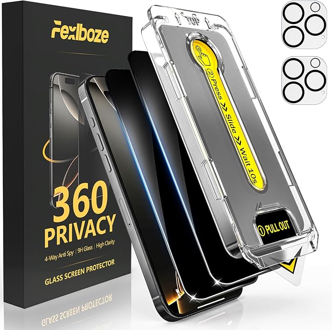 [2+2 Pack 360 Degree Privacy Screen Protector for iPhone 15 Pro Max – [360° 4-Way Anti-Spy] [Auto Dust Removal] [Bubble-Free Installation] – Shatterproof Tempered Glass