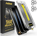 [2+2 Pack 360 Degree Privacy Screen Protector for iPhone 15 Pro Max – [360° 4-Way Anti-Spy] [Auto Dust Removal] [Bubble-Free Installation] – Shatterproof Tempered Glass