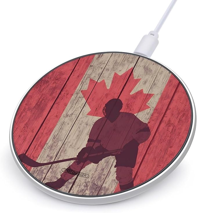 Canada Hockey Player Fast Portable Charger 10W Funny Graphic Phone Charging Pad with USB Cable