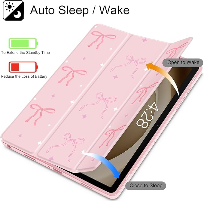 Tuiklol for Samsung Galaxy Tab A9+ Tablet 11” / A9+ Plus 2024 2023Buit-in S-Pen Holder with Clear Protective Cover Transparent Back Shell Auto Wake/Sleep Samsung Tab A9 Plus CoverPink Bows