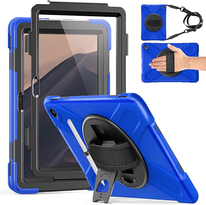Weuiean Case for 10/10 Plus 13th Generation 10.1 2023 Military-Grade Heavy-Duty Shockproof Cover with 360° Rotating Stand Built-in Pencil Holder &amp Adjustable Hand/Shoulder Strap - Blue