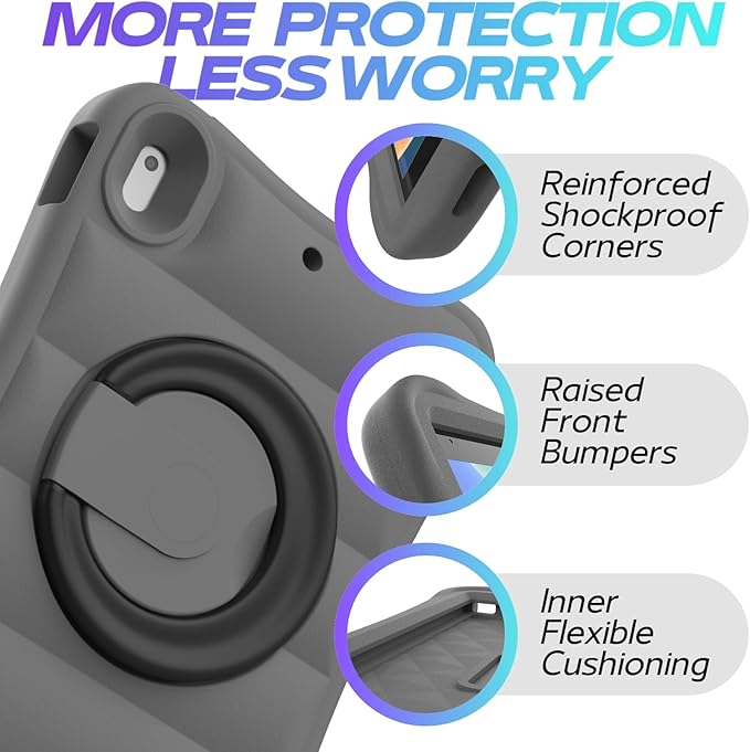 MRWHO Kids Case for iPad 9th 8th 7th Generation 10.2 inch – Sturdy Lightweight Flexible Shockproof Stand Handle Girls Boys Case for iPad 9 8 7 Gen 2021/2020/2019 Grey