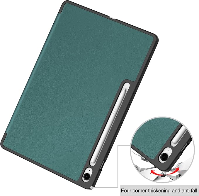 Case for Samsumg Galaxy Tab S10 FE+/S10 FE Plus 13.1 Inch 2025 (Model: SM-X620/SM-X626B) Trifold Stand Cover with S Pen Holder [Auto Wake/Sleep] PU Leather + Soft TPU Bumper Shell DarkGreen