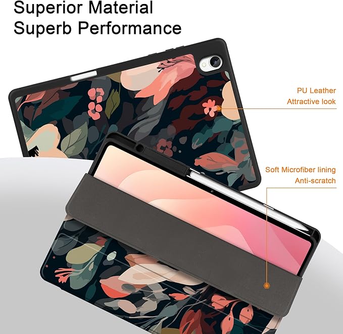 DONGKE Case for Samsung Galaxy Tab S11 5G 11 2025 Model (SM-X730/X736B) Slim Lightweight Trifold Stand Cover with S Pen Holder Auto Sleep/Wake Soft TPU Shockproof Back Painted Florals