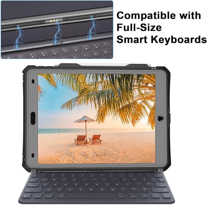 ShellBox Case for iPad 10.2 9th/8th/7thFull-Body Protective Casewith Magnetic Pencil HolderKeyboard InterfaceIP68 Waterproof Case for iPad 10.2 Inch 2019-2021 (Black)