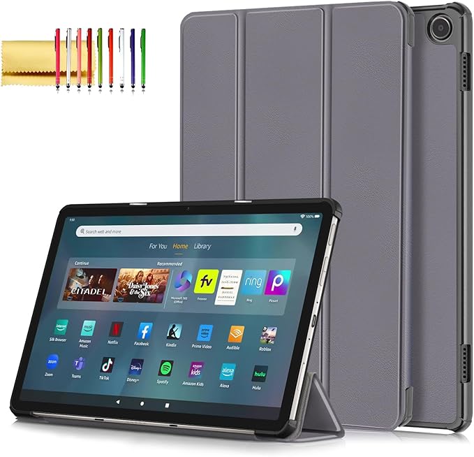 Case for Amazon Fire Max 11 Tablet (13th Generation 2023) Techcircle Slim Lightweight Trifold Stand Magnetic Hard Shell Flip Cover PU Leather Protective Folio Book Cover Gray