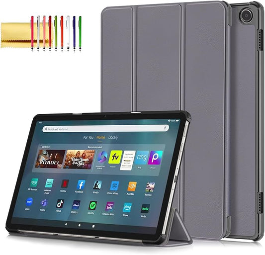 Case for Amazon Fire Max 11 Tablet (13th Generation 2023) Techcircle Slim Lightweight Trifold Stand Magnetic Hard Shell Flip Cover PU Leather Protective Folio Book Cover Gray