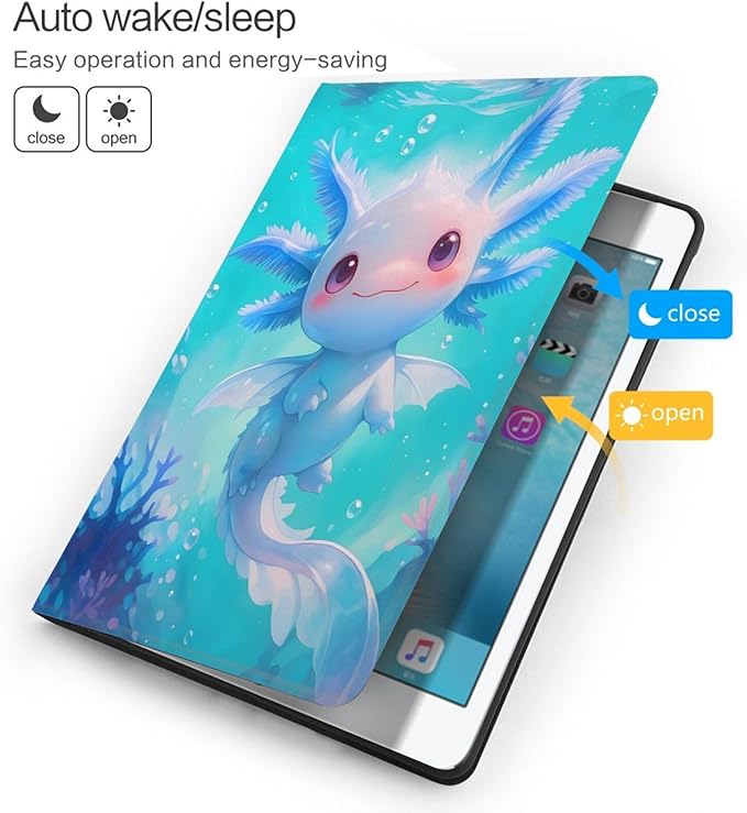Cute Blue Axolotl Ipad Case Slim Lightweight Smart Shell Stand Cover with Auto Wake/Sleep for Ipad 7th 10.2