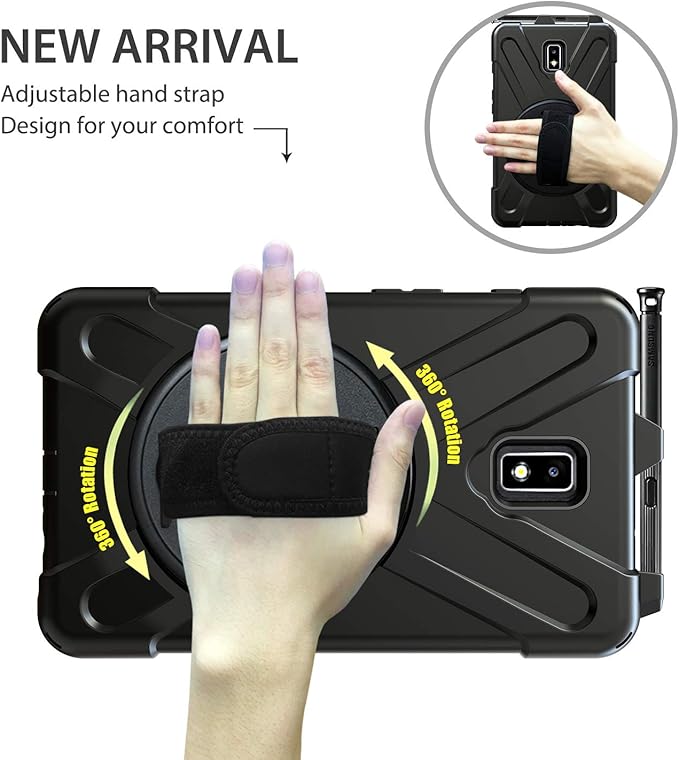 Case for Samsung Galaxy Tab Active 2 8.0 T390 T395 T397 Military Grade [15 ft Drop Tested] Full-Body Shockproof Protective Cover with 360° Rotation Stand Hand Strap &amp Pencil Holder