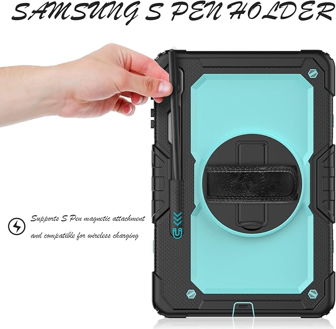 Case for Samsung Galaxy Tab S8 Plus 2022/S7 FE/S7 Plus 5G 12.4-inch Tablet Case Protective [with Screen Protector] Rotatable Kickstand S Pen Holder Hand/Shoulder Strap (SkyBlue)