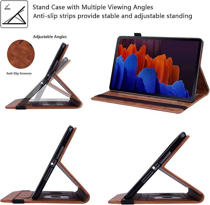 12.4 Inch Case for Samsung Galaxy Tab S8 Plus/S8+ 2022/S7 FE 2021/Tab S7 Plus/S7+ 2020 (SM-X800/T730/T970) with S Pen Holder Pocket &amp [Auto Wake/Sleep] Folding Stand PU Leather Cover Brown