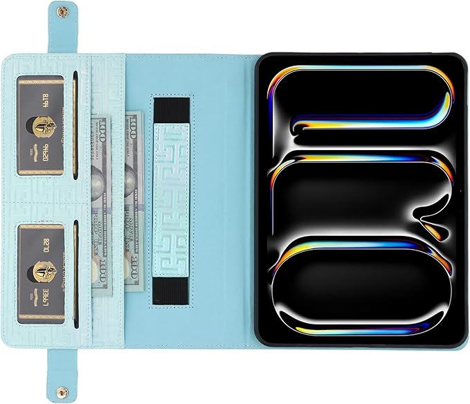 Shiny Case for iPad (A16) 2025 11/iPad 10th Generation Handbag with Hand Strap Techcircle Crossbody Iridescent Folio Stand Wallet Case with Pencil Holder+Card Slots+Shoulder Strap Shiny Blue