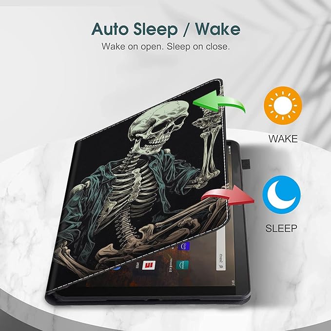 Case Fits Amazon Kindle Fire HD 8 &amp 8 Plus Tablet (12th Generation/10th Generation 2022/2020 Release) 8 Multi-Angle Smart Stand Cover Auto Sleep/WakeFunny Skull Skeleton