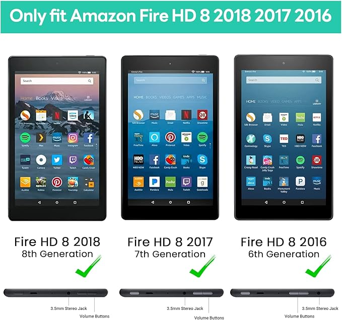 Kids Case for Kindle Fire HD 8 Tablet 8th/7th/6th Generation (2018/2017/2016 Release) Soft Flexible Lightweight Shockproof Durable with Handle Stand Green