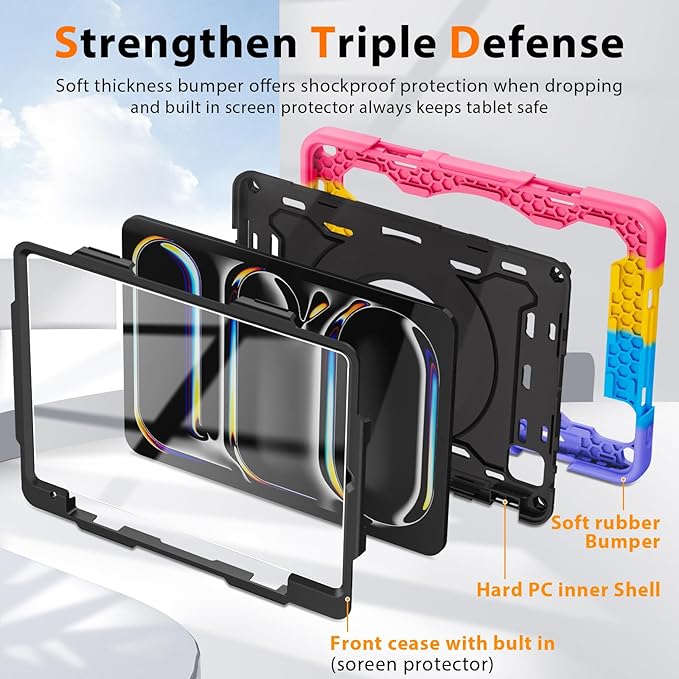 ROISKIN for iPad Pro 11 inch Case (M5/M4 (2025/2024)) Pro 11'' 6th/5th Gen -with HD Screen Protector 360 Kickstand/Handle Shoulder Strap Pen Holder Heavy Duty Military Grade - Kids Friendly