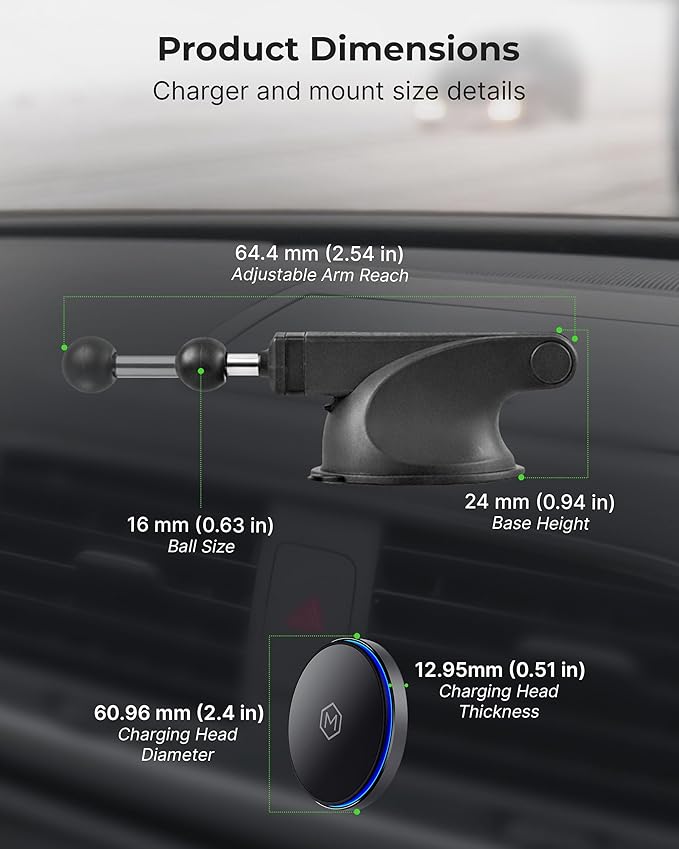 Mag Switch Qi2 Mag Safe Wireless Telescopic Suction Cup Mount 15W Fast Charger with a Built in on/Off Switch for Smarter Charging Strong N52 Magnets Compatible with iPhone 12-17