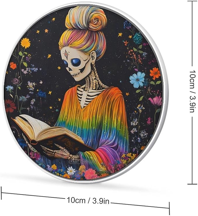 Skull Women Book Lover Librarian Wireless Charger Anti-Slip Wireless Charging Pad Slim Charger Mat for Men Women
