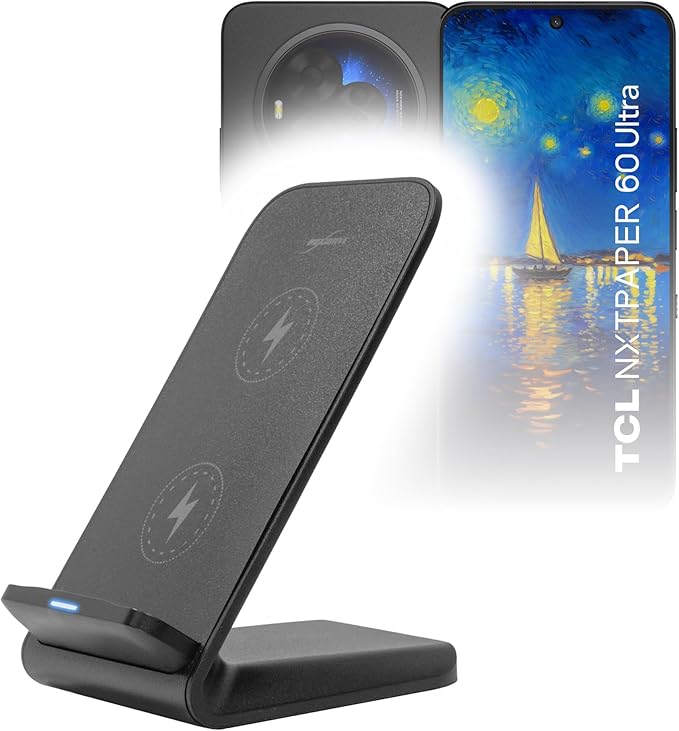 BoxWave Charger Compatible with TCL NxtPaper 60 Ultra - Wireless QuickCharge Stand (15W) Desktop Viewing Qi Wireless Charging - Jet Black