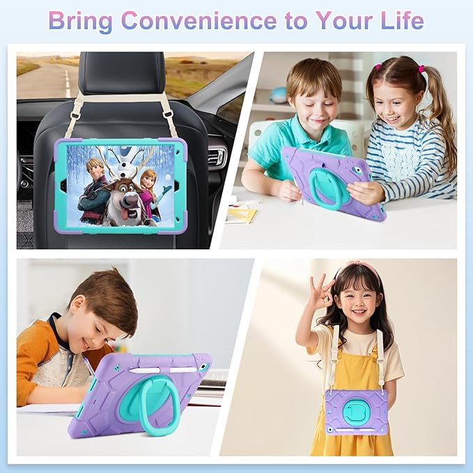for iPad 9th/8th/7th Generation Case(2021/2020/2019)360°Rotating Handle Stand with[ Pencil Holder&ampShoulder Strap] Heavy Duty Shockproof Kids Cover for iPad 10.2 inch (Light Purple+Mint Green)