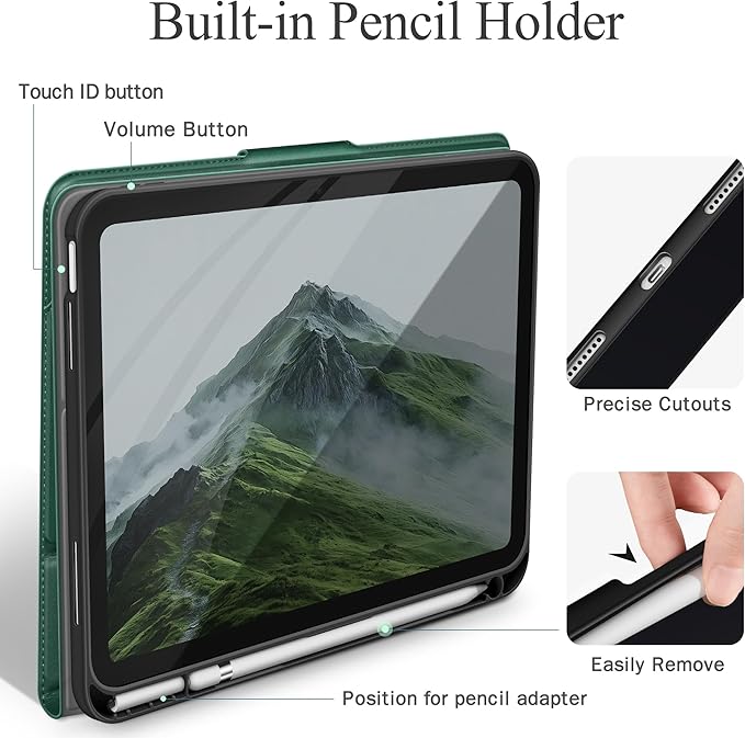 auaua Case for iPad (A16) 11th Generation 11 Inch 2025 iPad 10th Generation 10.9 Inch 2022 with Pencil Holder and Pocket Typing Angle Muti-Stand Magnetic Closure Auto Sleep/Wake (Green)