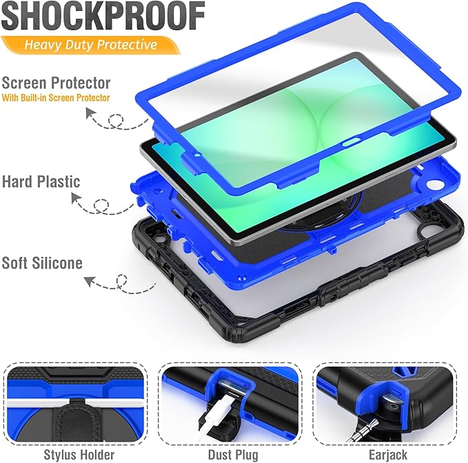 HXCASEAC Case for Samsung Galaxy Tab A11+ Plus 11 Inch Protective with Screen Protector/Hand Strap/Pen Holder Sturdy Shockproof for Samsung A11 Plus Tablet Case 5G SM-X230 SM-X236 SM-X238U - Blue