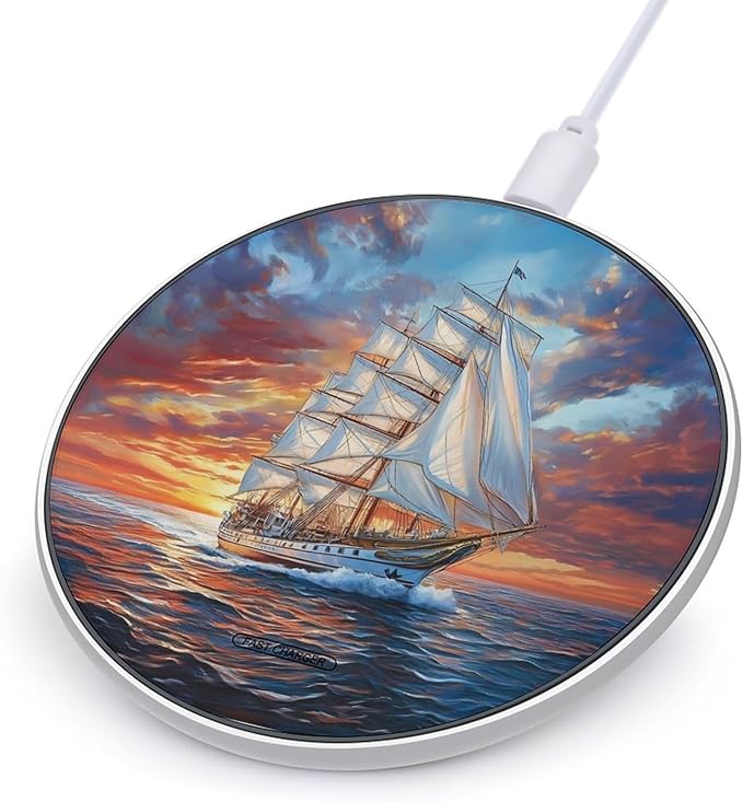 Sunset Sailboat Wireless Charger Anti-Slip Wireless Charging Pad Slim Charger Mat for Men Women