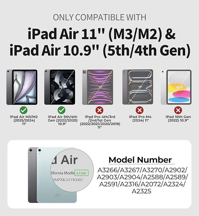 Dexnor Case for iPad Air 11 inch M3/M2 iPad Air 5th/4th Generation 10.9 inch Rugged Case with 360° Rotating Hand Strap &amp Stand &amp Screen Protector &amp Pencil Holder Shockproof Full-Body Cove