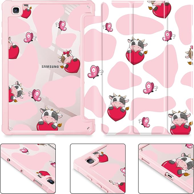 Mektron Case for Samsung Galaxy Tab S6 Lite 10.4 Inch 2024/2022/2020 with S Pen Holder Multi-Angle Viewing with Shockproof Cover Clear Shell + Trifold Stand + Auto Wake/Sleep Butterfly Cow
