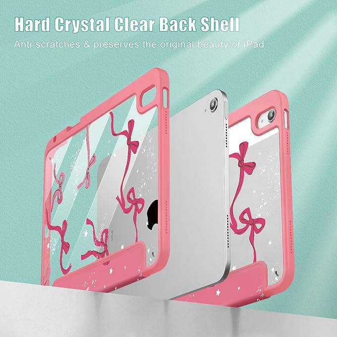 Tuiklol for iPad Pro 11 Inch Case M2 2022 Gen 4th -Built-in Pencil Holder Shockproof Cover Clear Transparent Back Shell Fit for iPad 11’’ 2021 2020 2018 Gen 3rd/2nd/1st for Kid Bow-Watermelon Red