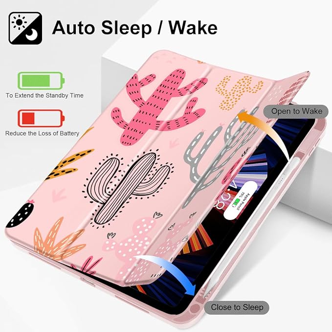 Mektron Case for iPad Air 11 inch (M4 2026 8th /M3 2025 7th /M2 2024 6th) Compatible with iPad Air 10.9 (2022 5th Gen /2020 4th Gen) Tablet Cover Buit in Pencil Holder Colorful Cacti