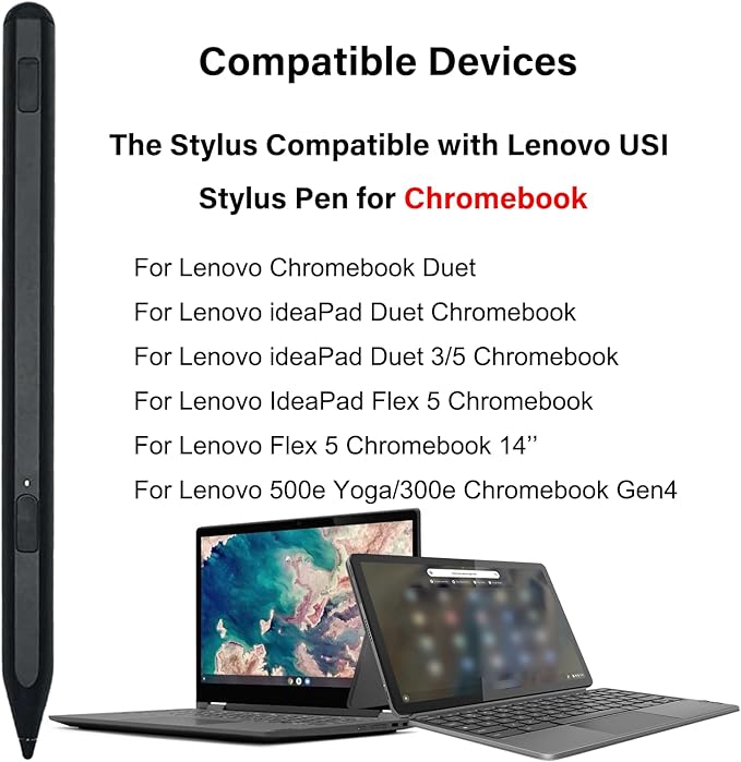 U1 Stylus Pen for Lenovo USI 2.0 Pen Compatible with Lenovo Chromebook Duet 3/5U1 Pen for ideaPad Flex 5 Chromebook4096 Pressure Sensitivity(Black)