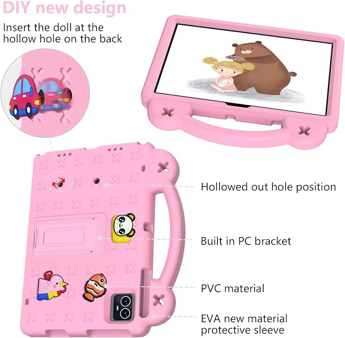 for Revvl Tab 2 Case (2025) EVA Shockproof Tablet Cover with Stand Handle Shoulder Strapfor Tmobile Revvl Tab 2 Tablet Case 10.1'' Pink