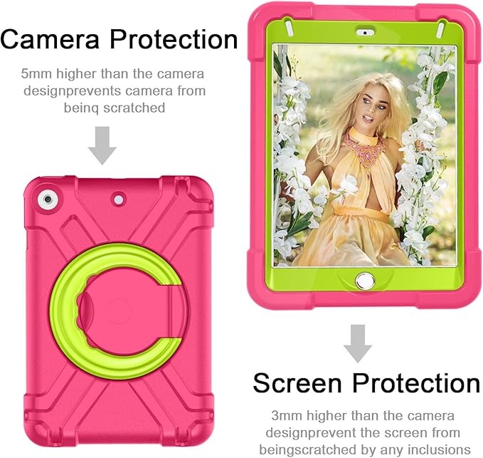 Compatible with Apple iPad mini 4/5 Tablet CaseRugged Kids Case with Stand Lightweight Shockproof Kids Friendly Tablet Cover Rose Red+Grass Green