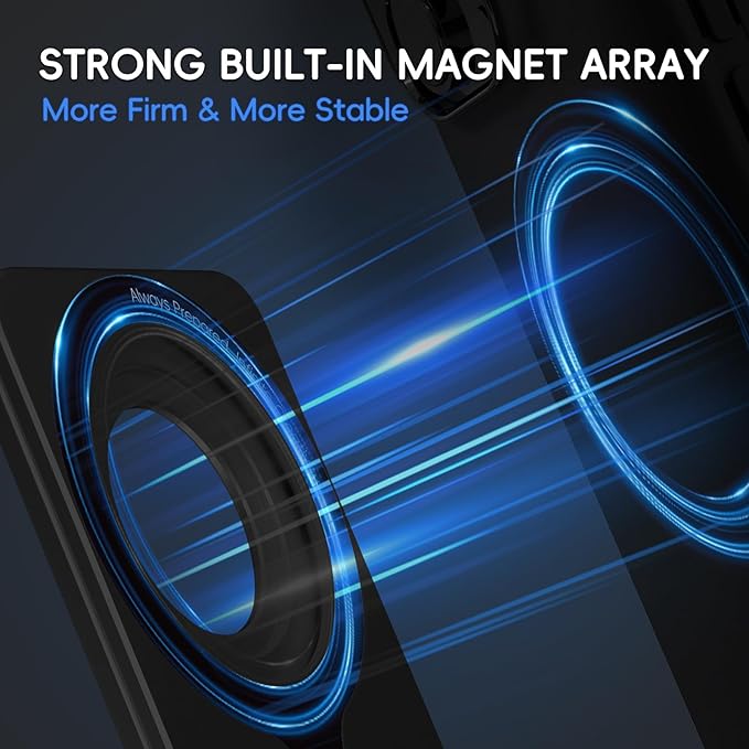Cell Phone StandAdjustable Height and Angle Foldable Phone Holder for Desk Aluminum Cell Phone HolderStrong Magnetic Phone Stand Compatible with iPhone 16/15/14/13/12 Series (Black)