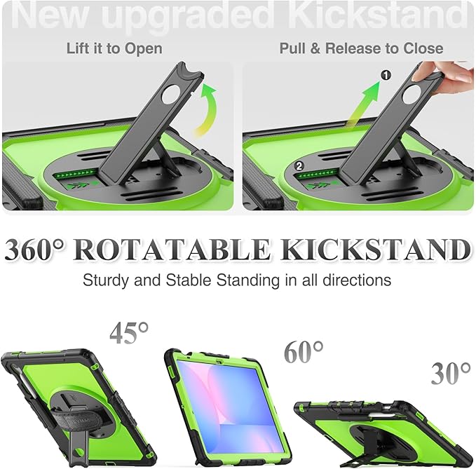 SEYMAC stock Case for Samsung Galaxy Tab S10 FE+ Plus 5G Tablet Case 13.1'' Protective with Screen Protector Pen Holder 360 Rotate Stand Hand Strap Shoulder Strap Green1