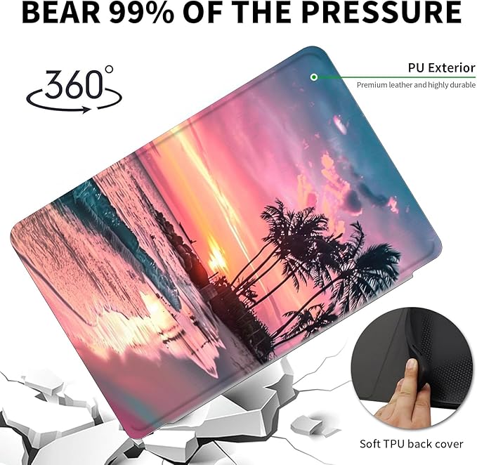Case for Samsung Galaxy Tab S10 Plus/ S9 FE Plus/ S9 Plus 5G Tablet 12.4 Inch Case360 Degree Rotating Swivel PU Leather Stand Flip Folio Cover with Auto Wake/SleepPink Beach Sunset