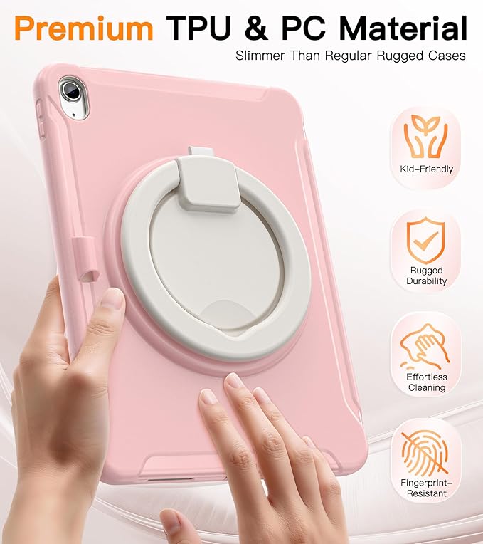 BATYUE Shockproof Case for iPad 10th Gen 10.9 2022 / 11th Gen (A16) 11 2025 | 360° Multi-Angle Stand (Portrait &amp Landscape) &amp Grip Built-in Screen Protector Pencil Holder Pink