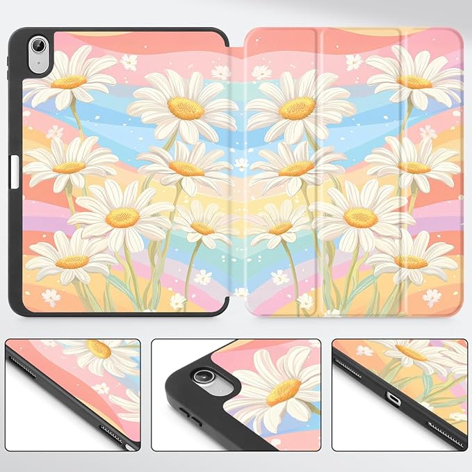 Mektron Case for iPad Air 11 inch (M4 2026 8th /M3 2025 7th /M2 2024 6th) Compatible with iPad Air 10.9 (2022 5th Gen /2020 4th Gen) Tablet Cover Buit in Pencil Holder Colorful Daisy